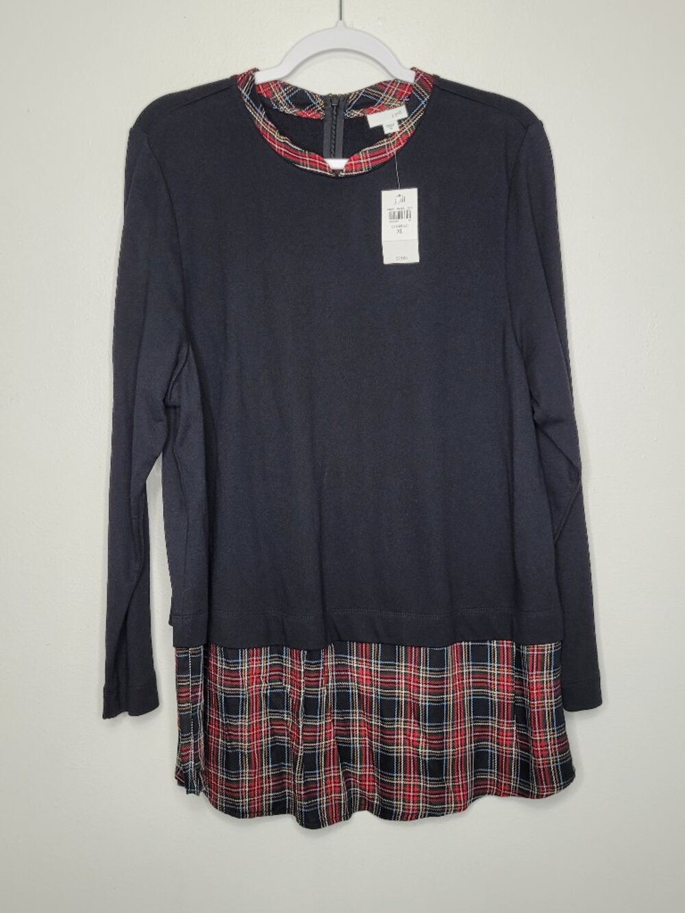 J JIll black red plaid holiday preppy classic timeless tunic top size XL NWT